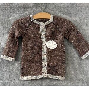 Hand Knitted Kids Wool Blend Knit Cardigan Sweater Brown Neutral Size 4T